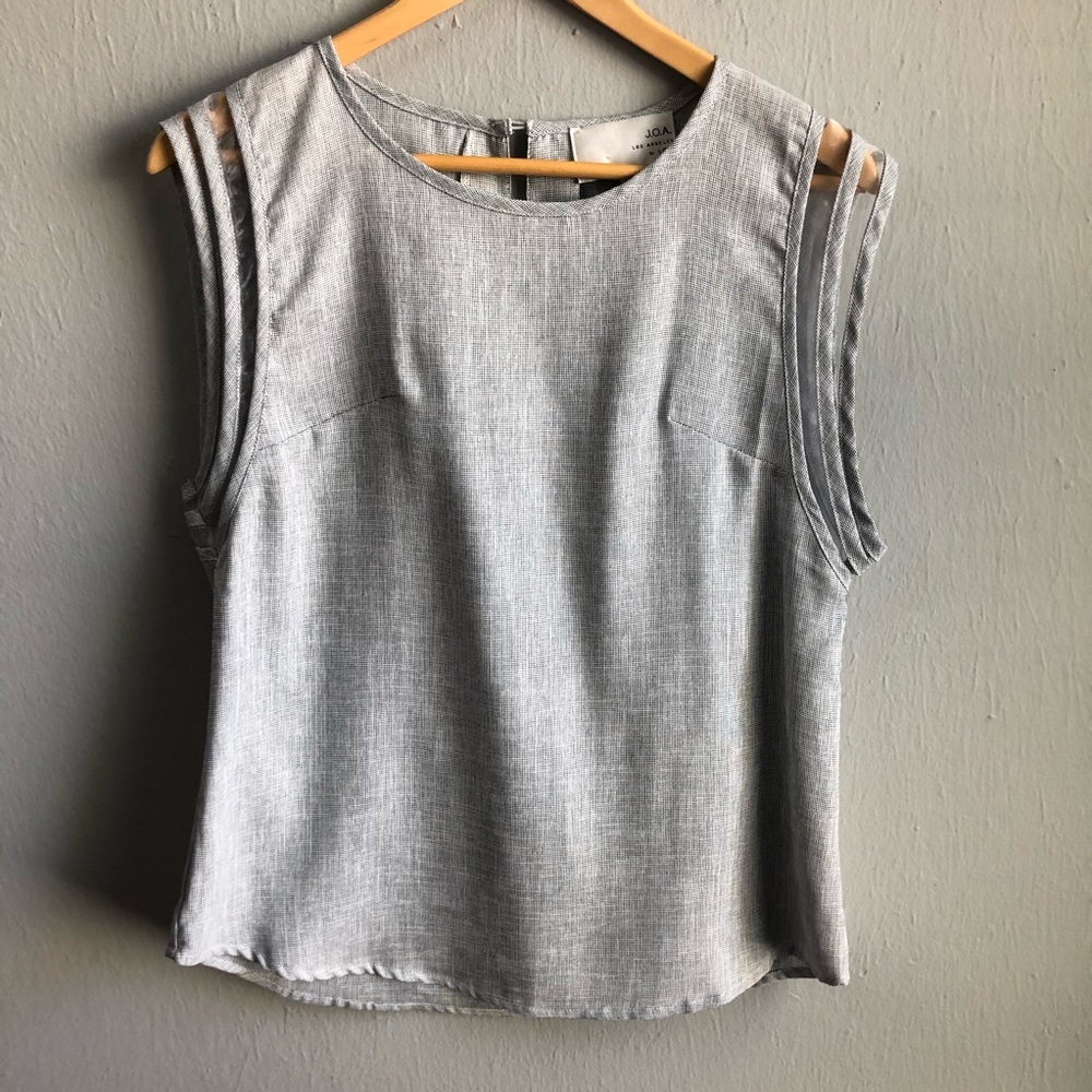 J.O.A sheer insert sleeveless blouse tank M gray.